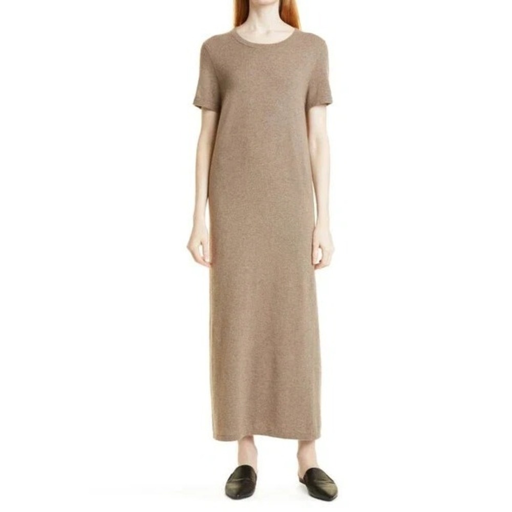 JENNI KAYNE Brown Everyday Short Sleeve Wool Cashmere Sweater Dress Women's L